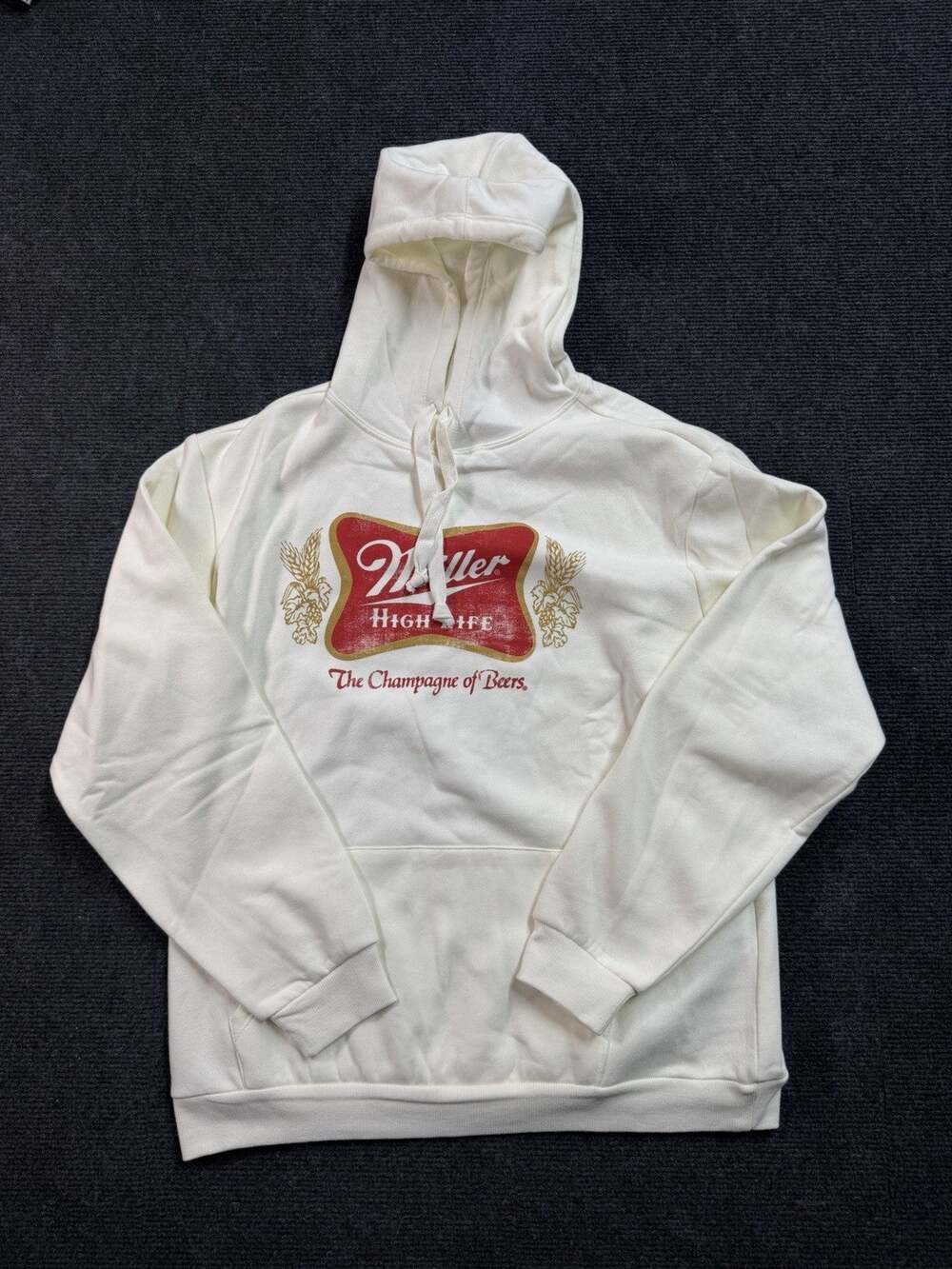 Miller High Life Beer Graphic Oversize White Hoodie Sweatshirt Size Small-Unisex